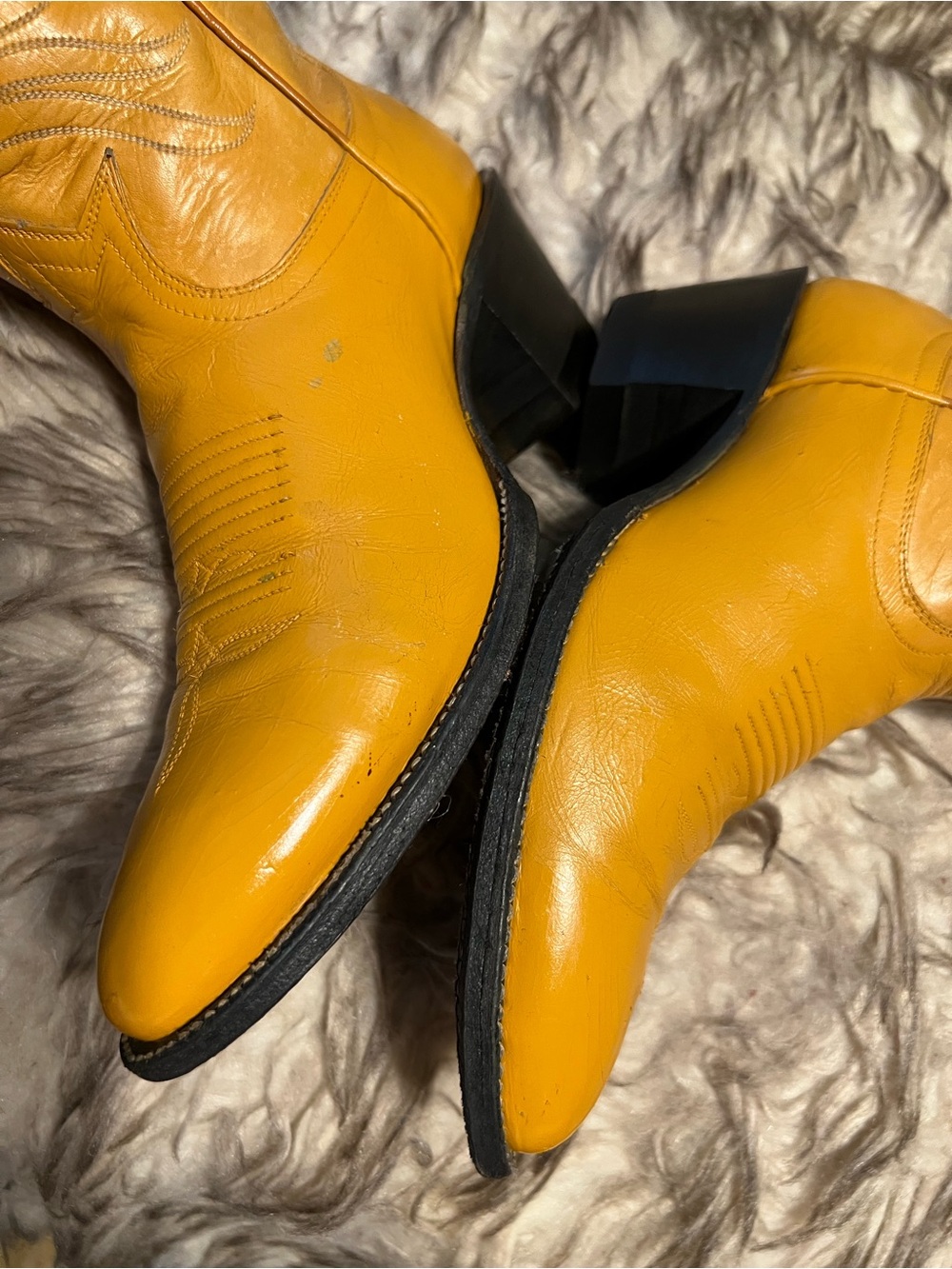 Tony Lama BLK Label women 17in Tall Western Boots in Mustard tone, Sz 5.5 B - Picture 8 of 13